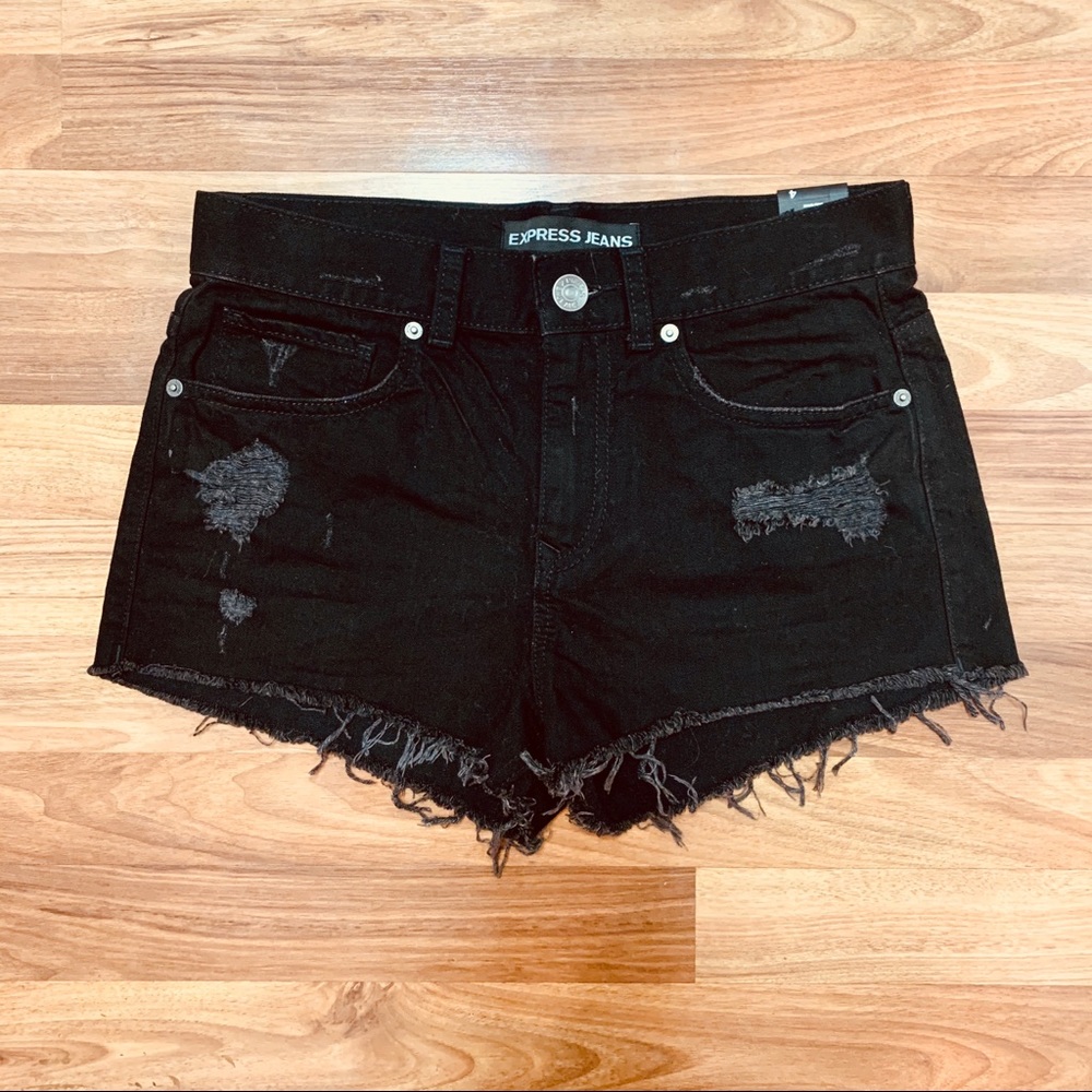 NWT Express Black Distressed Denim Shorts | Size 4